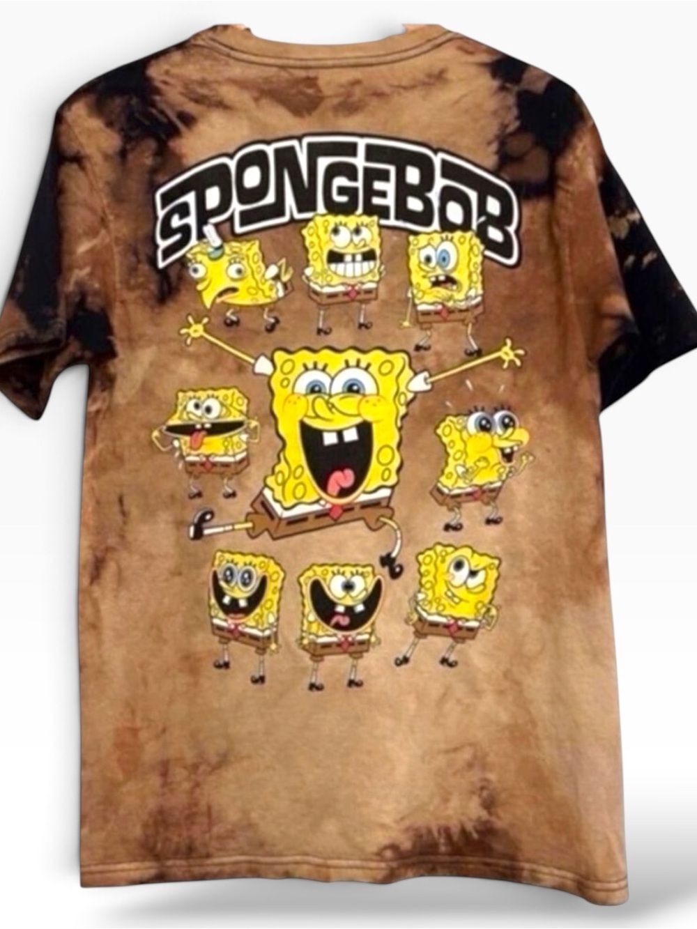 NICKELODEON Bob the sponge t-shirt tie dye brown beige 100% cotton unisex  small